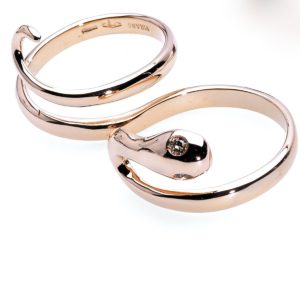Anello double finger oro rosso e diamanti brown