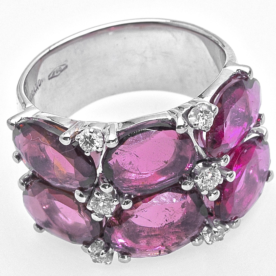 Anello oro bianco tormaline rosa e diamanti 2