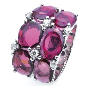 Anello oro bianco tormaline rosa e diamanti