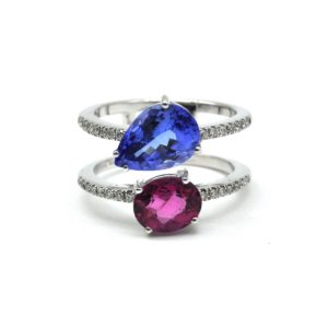 anello tanzanite e rubellite