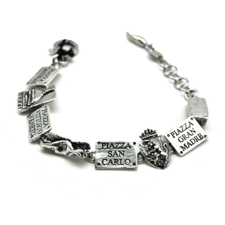 Bracciale Mumbai In Argento 925 Con Ciondoli Viaggio: Valigia, Aereo, Mondo - Idea Regalo Made In Italy Per Lei, 17+2 Cm Regolabile