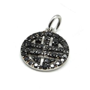 Chinese symbol pendant in white gold and black diamonds