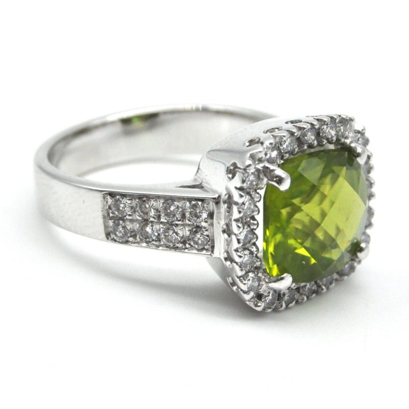 Anello Regolabile Donna Con Citrino Verde E Peridoto - Placcato Platone - Taglie 6-10