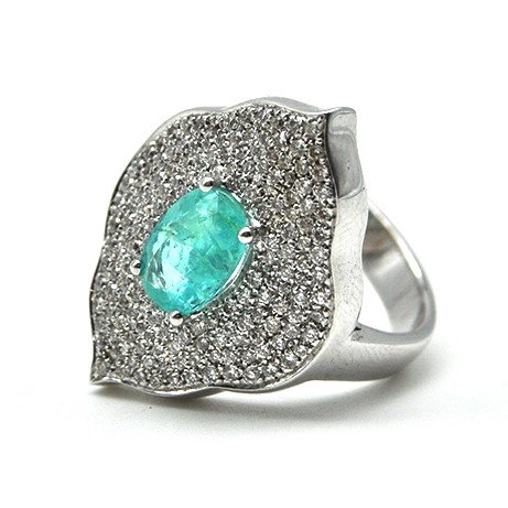 anello tormalina paraiba e pavè di diamanti