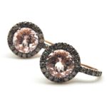 Earrings in pink gold, central morganite and brown diamonds