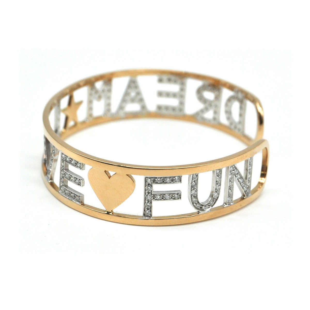 RIGID BRACELET IN WHITE ROSE GOLD AND DIAMONDS DREAM LOVE FUN
