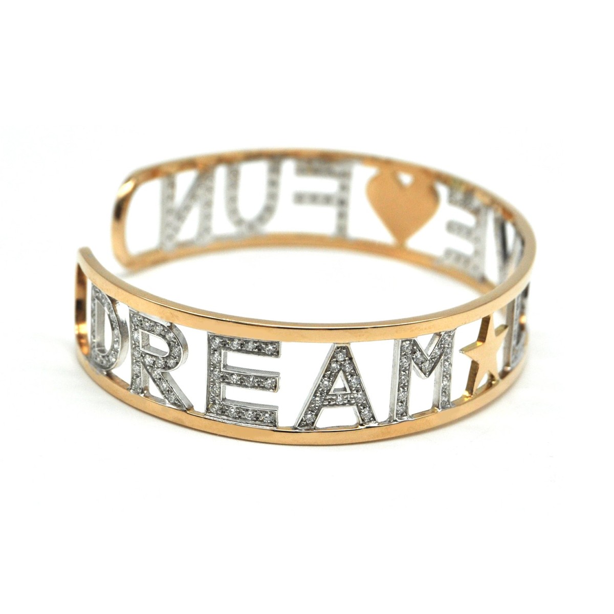 RIGID BRACELET IN WHITE ROSE GOLD AND DIAMONDS DREAM LOVE FUN