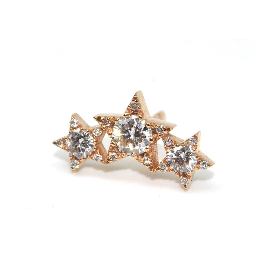 orecchino tre stelle oro rosa e brillanti orecchino tre stelle oro rosa e brillanti
