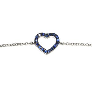 bracciale con cuore di zaffiri blu e oro bianco