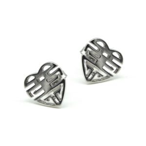 Orecchini cuore simbolo cinese portafortuna oro bianco