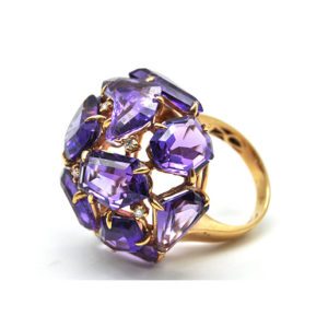 Rose gold ring with amethysts and brilliant cut diamonds