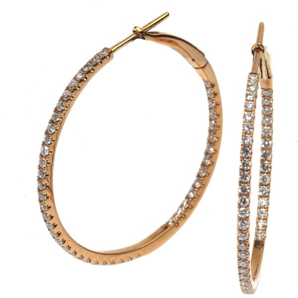 Orecchini A Cerchio Oro Giallo 14kt 585 - Modello HLK-62 Diamantato, Made In Italy, Confezione Regalo