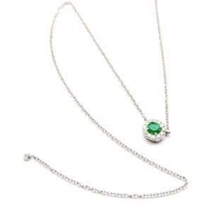 Girocollo oro bianco, smeraldo e diamanti