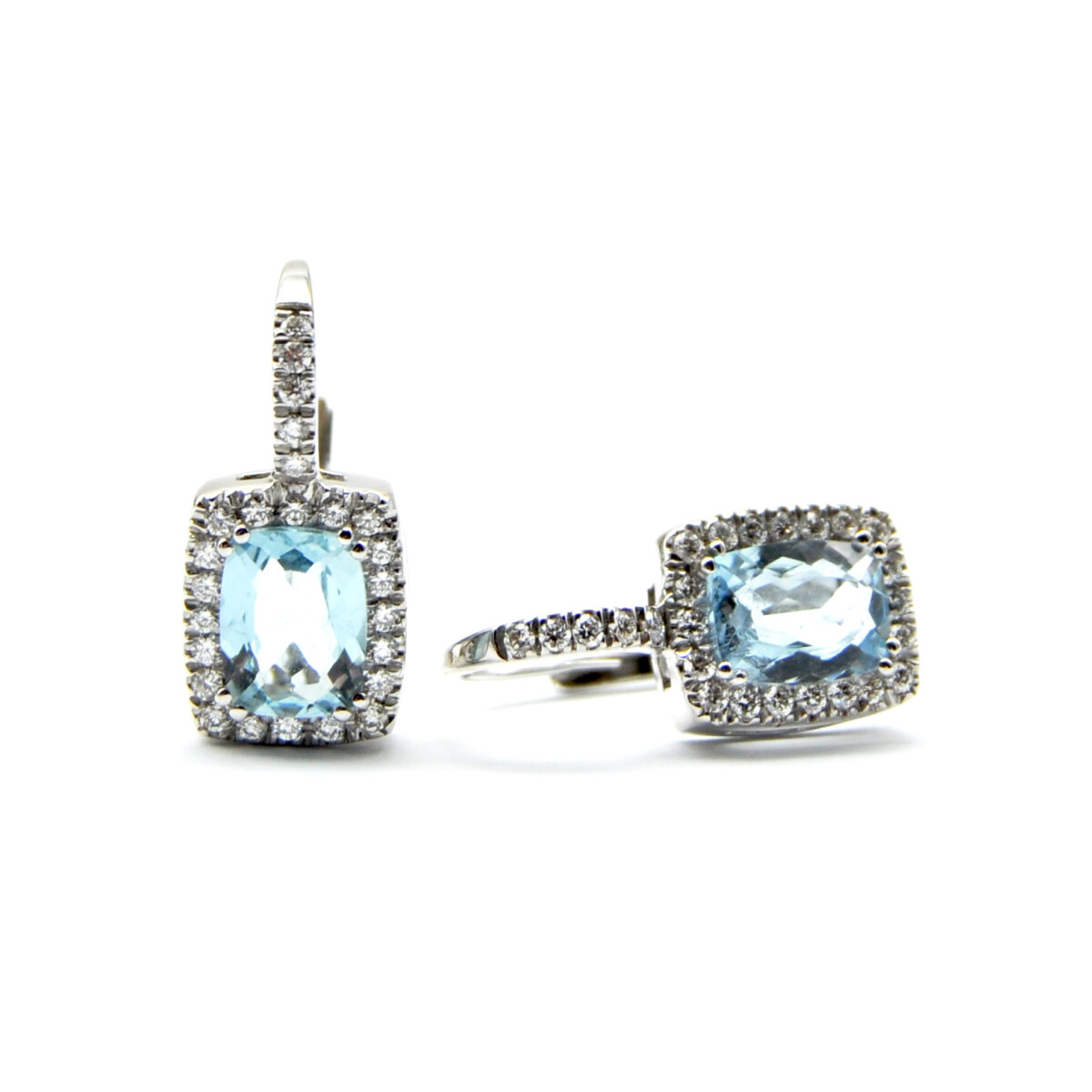 Aquamarine and diamond earrings with hook Aquamarine and diamond earrings with hook