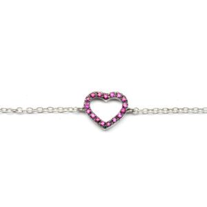 Bracciale oro bianco e cuore di zaffiri rosa