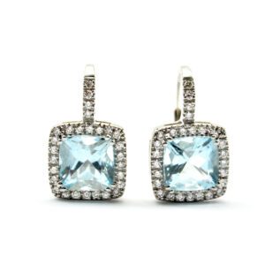 Aquamarine and diamond leverback earrings