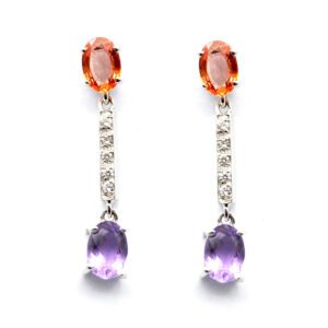 Orecchini oro bianco, ametiste, zaffiri orange e diamanti