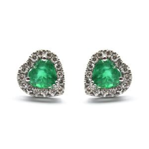 Heart cut emerald and diamond earrings