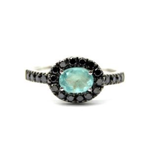 Anello Tormalina Paraiba e diamanti neri