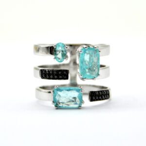 Anello a fascia aperta con tormaline paraiba e diamanti neri