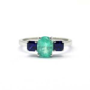 Anello oro bianco tormalina paraiba e zaffiri