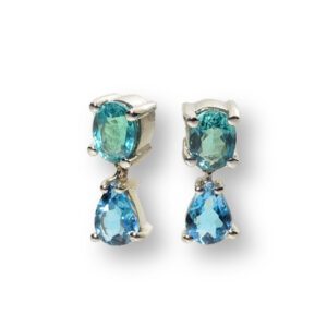 Earrings with blue lagoon tourmalines and aquamarines
