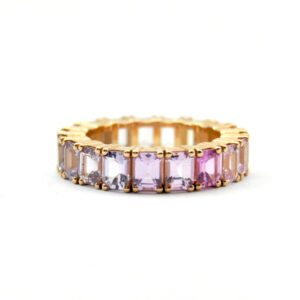 Fedina girodito Rainbow zaffiri taglio smeraldo