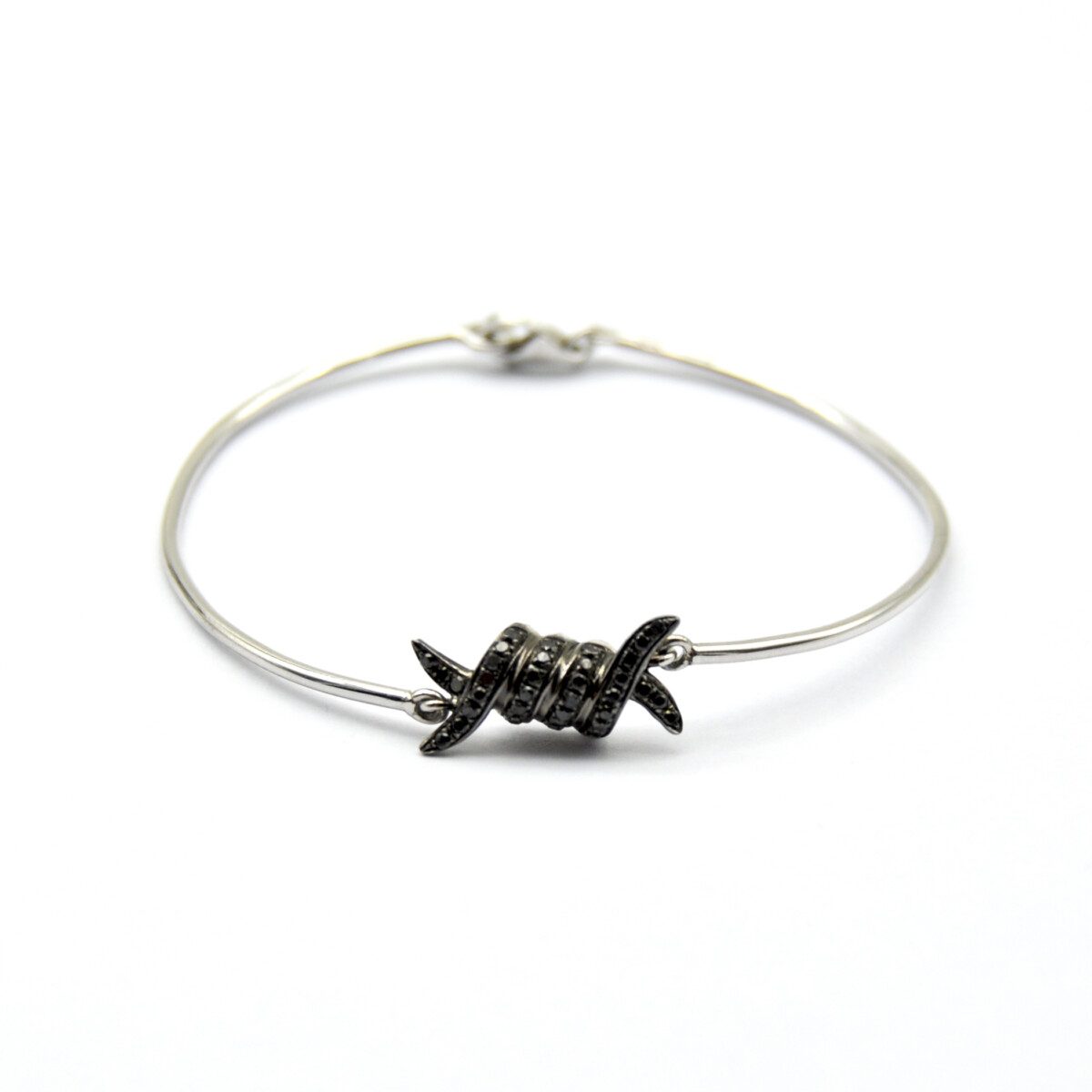 Bracciale filo spianto oro bianco e diamanti neri