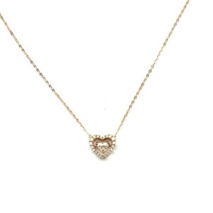 Double heart necklace in rose gold and diamonds